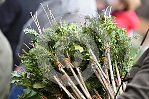 Palmbuschen - sticks decorated with various twigs, catkins, crÃÂªpe paper photo