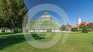 The Palmenhaus Schoenbrunn timelapse hyperlapse - a large greenhouse in the park Schoenbrunn in Vienna, Austria