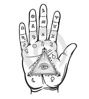 Palmistry hand vintage alchemy sign