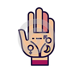 Palmistry icon is in flat and pixel perfect style. Astrology hand symbol for tarot cards or game web design.