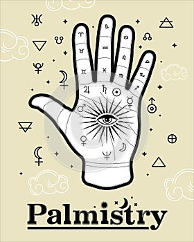 Palmistry Life Lines Vector vintage illustration