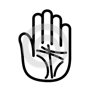 Palmistry lines hand open logo. Outline style.