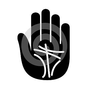 Palmistry lines hand open logo. Simple style.