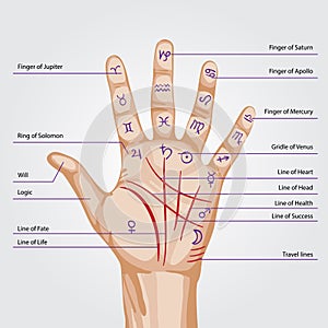 Palmistry map on open palm