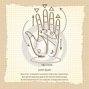 Palmistry sign on vintage background