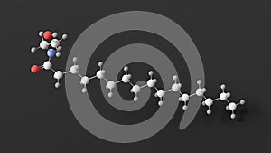 palmitoylethanolamide molecule, molecular structure, hydroxyethylpalmitamide, ball and stick 3d model, structural chemical formula