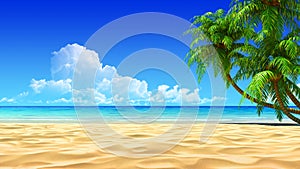 Palmy na prázdný idylický tropický písek pláž 