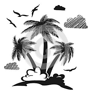 Palms on tropical island. Exotic summer beach logo