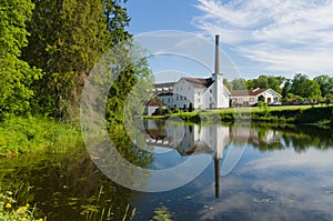 Palmse distillery reflection in water of pond