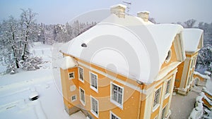 The Palmse manor in the aerial shot with snow