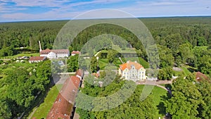 Palmse manor air museum, aerial view on a sunny summer day, Estonia