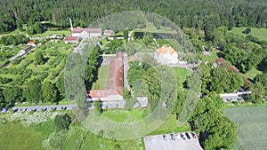 Palmse manor air museum, aerial view on a sunny summer day, Estonia