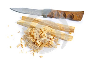 Palo santo, Holy Wood sticks with handmade knife isolated on white background.