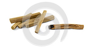 Palo santo wooden sticks isolated on white background. Traditional incense sticks for cleansing home and aura. South American trad