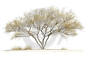 A Palo Verde tree isolated on a white background, detailed and natural, desert theme photo