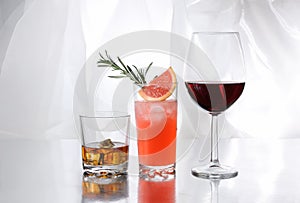 Drinks on a table on a light background photo