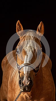 Palomino horse against black background