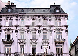 Palugyayov palace and spire of St. Martin cathedral in Bratislava, Slovakia