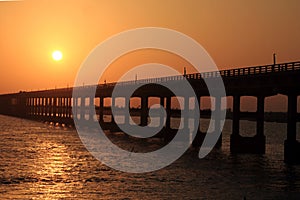 Pamban bridge against the rising sun