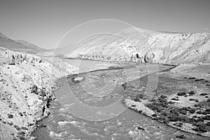 Pamir River in the Pamir Mountains on the border between Tajikistan left side and Afghanistan