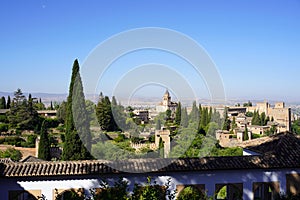 Pamoramic view of Granada City from Generalife garden Alhambra Palace. Spain.