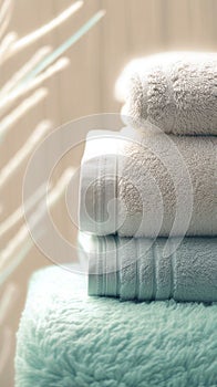 Pampering perfection Luxurious stack of fresh towels for ultimate comfort