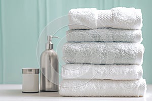 Pampering perfection Luxurious stack of fresh towels for ultimate comfort