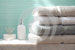 Pampering perfection Luxurious stack of fresh towels for ultimate comfort