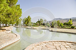 Pamukkal, Turkey. The picturesque park with a pond