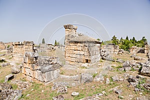 Pamukkale (Hierapolis), Turkey. Archaeological Zone: Ruins of antique buildings