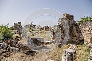 Pamukkale (Hierapolis), Turkey. The ruins of the ancient city buildings