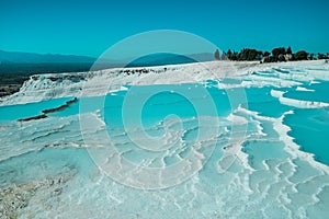 Pamukkale, natural pool with blue water, Turkey