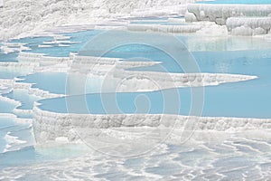 Pamukkale travertines pools and terraces. Denizli, Turkey. Natural site of hot springs and travertines, terraces of carbonate