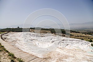 Pamukkale, Turkey. Mountainside with travertine terraces