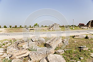 Pamukkale, Turkey. Ruins in the necropolis of Hierapolis