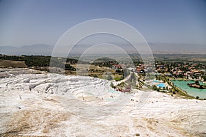 Pamukkale, Turkey. Travertine terraces on the hillside