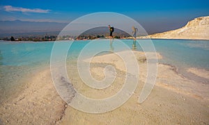 PAMUKKALE, TURKEY: Turquoise water travertine pools at Pamukkale.