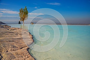 PAMUKKALE, TURKEY: Turquoise water travertine pools at Pamukkale.