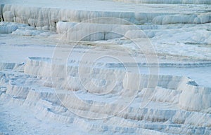 Pamukkale white calcium travertines in Turkey