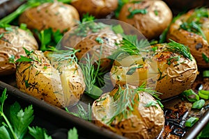 Pan of Baked Potatoes With Herbs