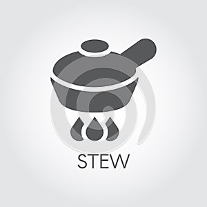 Pan on burner, stew food concept graphic icon in flat design. Kitchenware symbol. Vector illustration