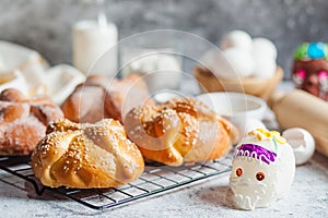 Pan de Muerto, ingredients for Mexican bread recipe traditional for day of the Dead in Mexico