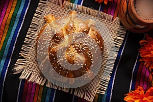 Pan de Muerto con ajonjoli Top View photo