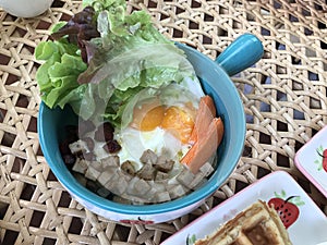 Pan eggs with various topping in Thailand.