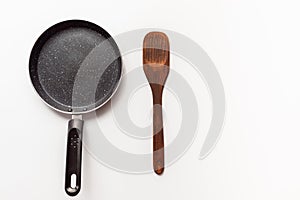 empty pan and flipper used in frying for cooking,kitchenware