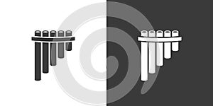 Pan flute flat web icon. Pan flute or panpipes logo. Wind instrument syrinx sign silhouette solid black icon vector design