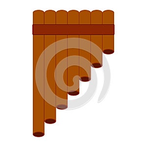 Pan flute or panpipes or syrinx. Folk musical instrument. Flat style. Vector.