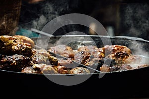 Pan fried beef at Christmas market