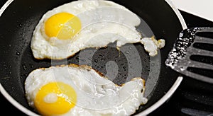 Pan with fried eggs