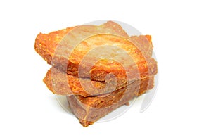 Pan fried slices of luncheon meat